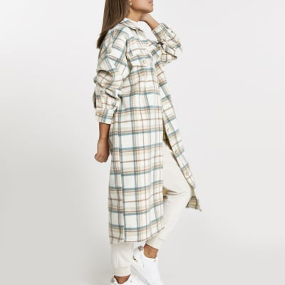 Cream check longline shacket | River Island (UK & IE)