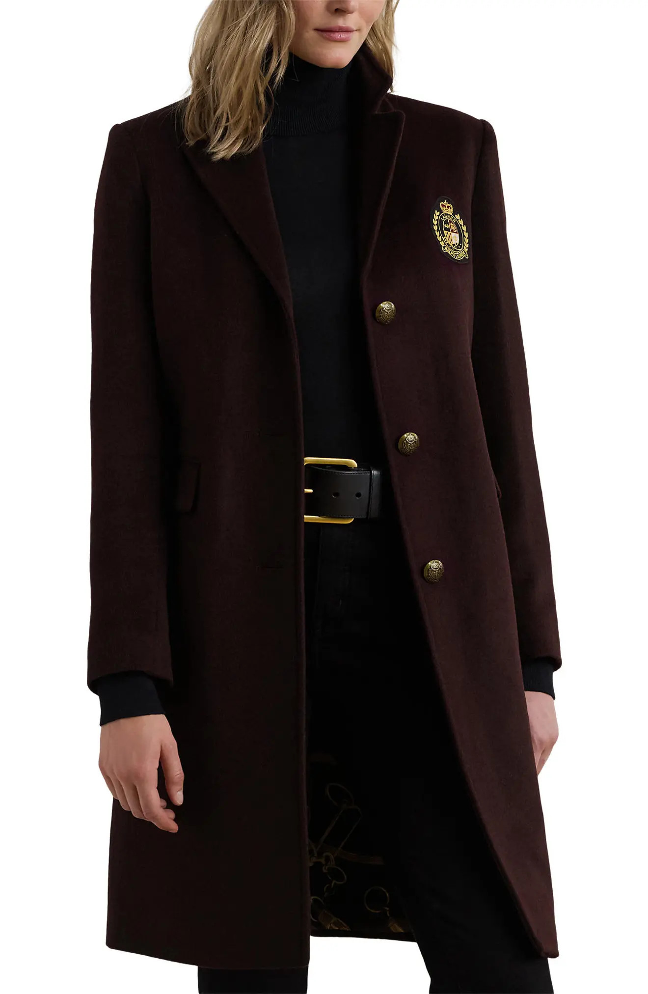 Crest Patch Wool Blend Reefer Coat (Women) | Nordstrom | Nordstrom
