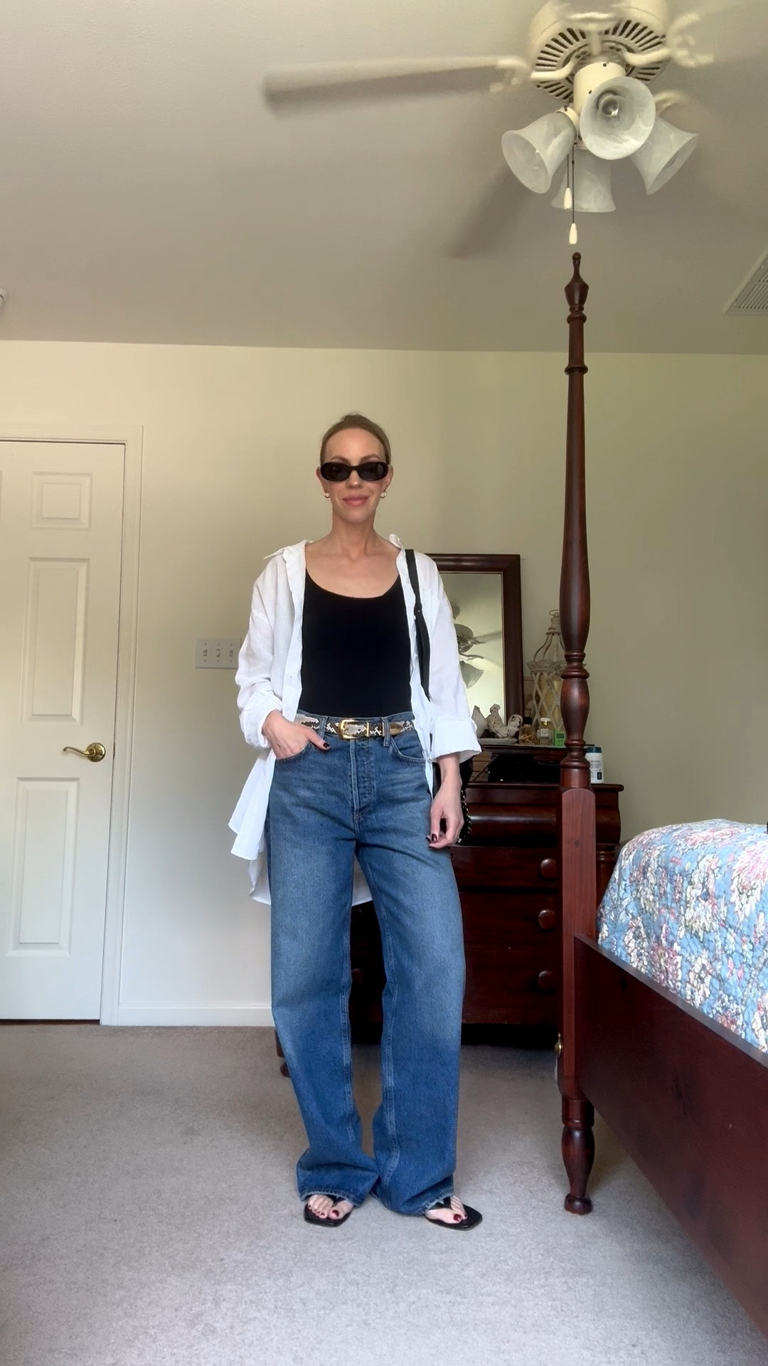 Transitional outfit, summer to fall outfit, low rise baggy jeans, snakeskin belt, over 40 casual outfit

#LTKSeasonal #LTKSaleAlert #LTKOver40