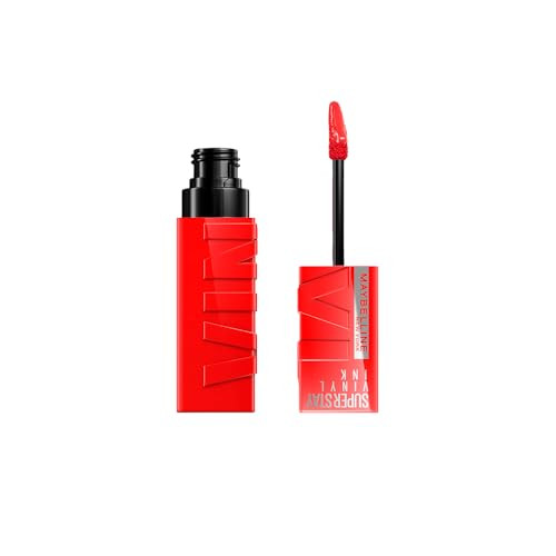 Maybelline NY SuperStay Vinyl Ink Batom Líquido, Longa Duração, Acabamento Vinil Espelhado e Efeito Gloss, Brilho Instantâneo, Conforto para os Lábios, Fórmula Vegana, Cor Red-Hot 4,2ml | Amazon (BR)