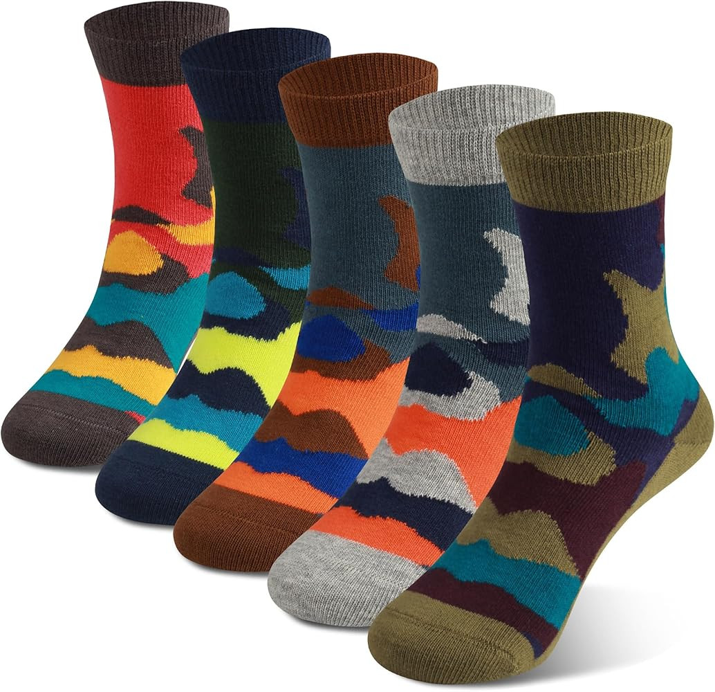 COTTON DAY Kids Boys Crew Dress Socks Bright Colorful Pattern Graphic Print | Amazon (US)