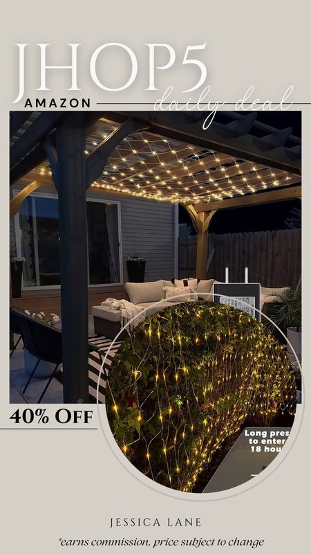 Amazon daily deal, save 40% on this outdoor lighting net for patio, shrubs, holidays and more.Outdoor lighting, patio lighting, deck lighting, decorative lighting, Amazon Home, Amazon outdoor lighting, Amazon deal, netted lighting

#LTKsalealert #LTKSeasonal #LTKhome