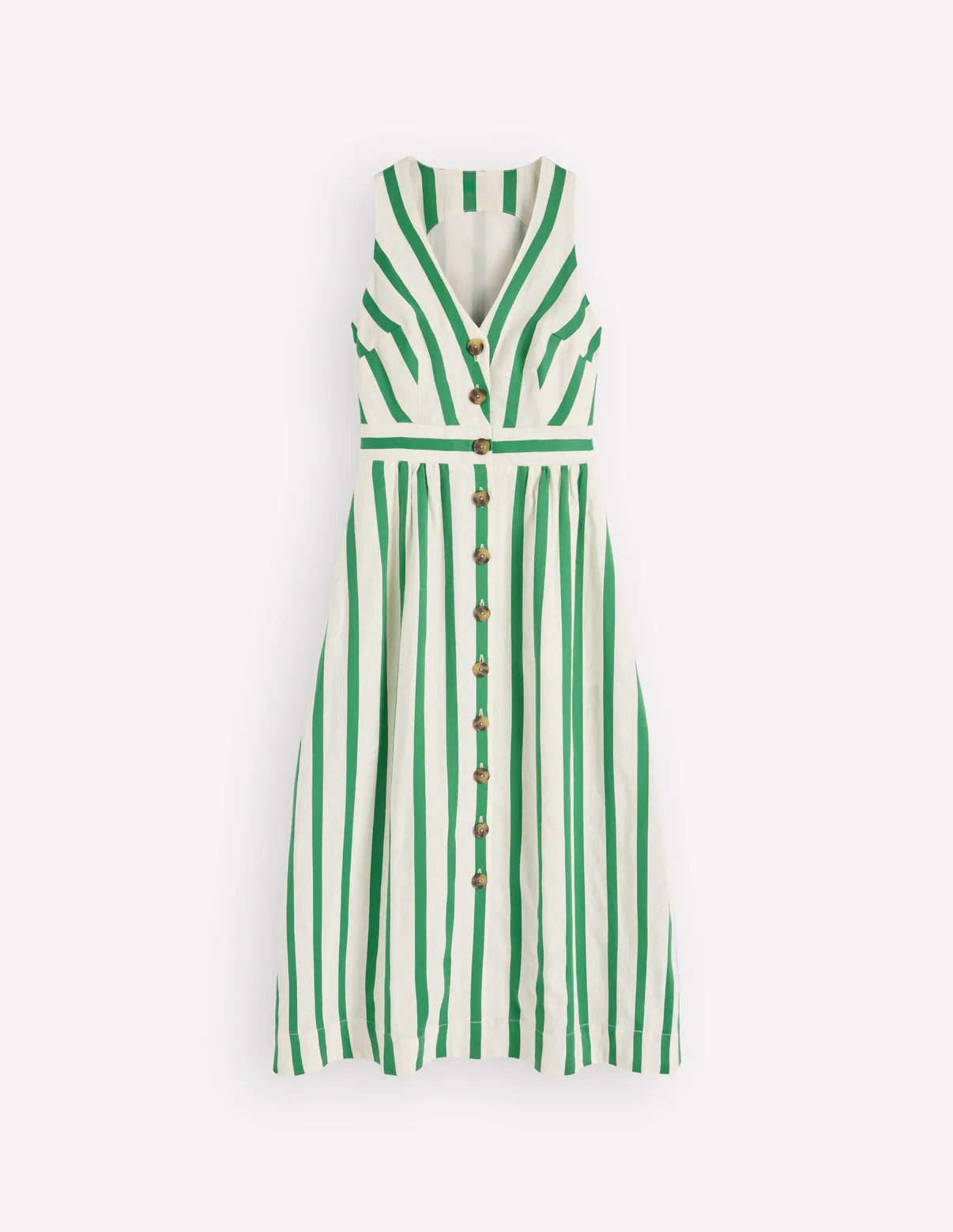 Catherine Button Linen Dress-Ivory and Green Satin Stripe | Boden (US)