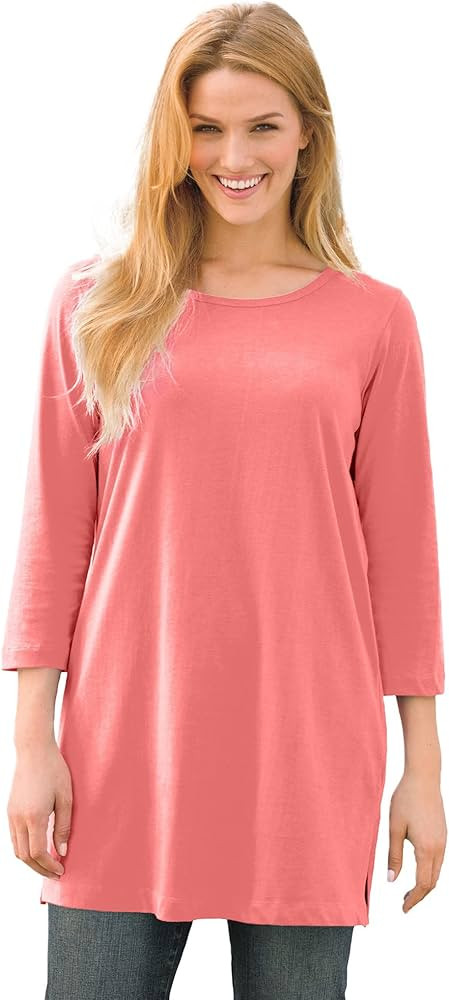 Woman Within Women's Plus Size Perfect Three-Quarter-Sleeve Scoop-Neck Tunic | Amazon (US)