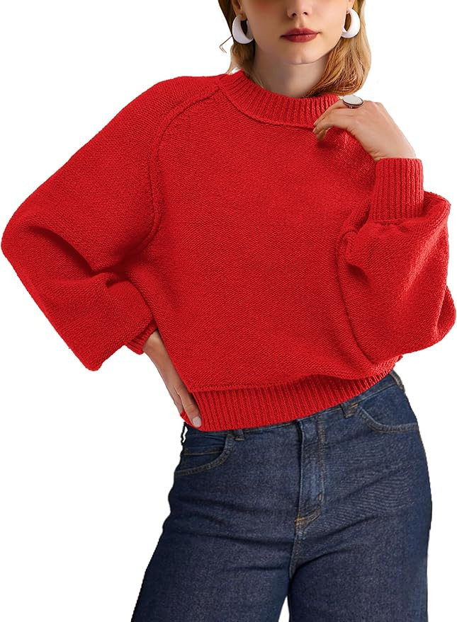 SuperPrity Sweaters for Women Fall 2024 Mock Neck Long Sleeve Knit Oversized Cropped Pullover Swe... | Amazon (US)