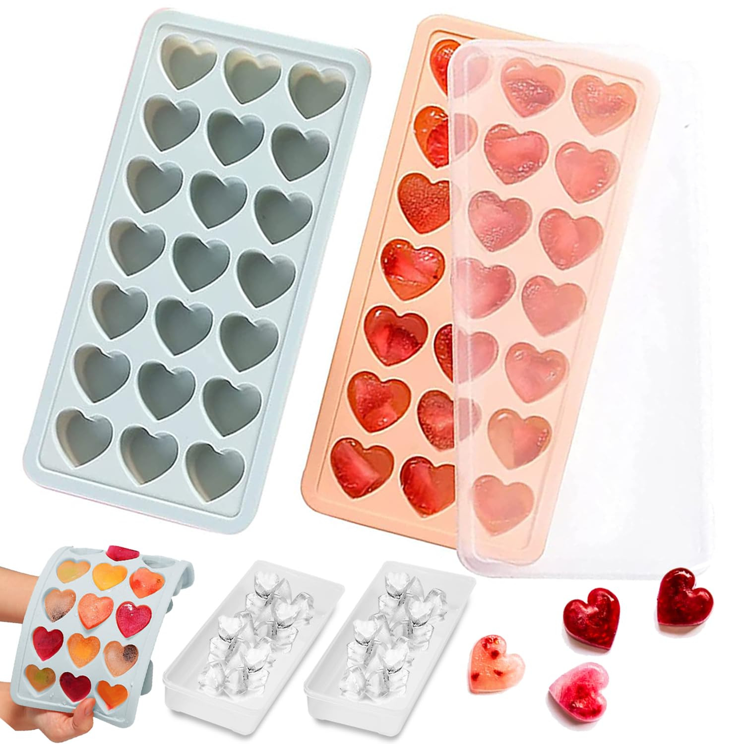 2 Pack Heart Shpaed Ice Cube Trays with Lids, 42 Holes Silicone Heart Ice Cube Molds for Whiskey,... | Amazon (US)