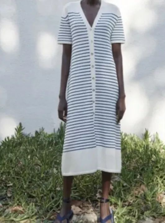 Zara White Blue Oversized Stripe Knit Dress Size S | eBay UK