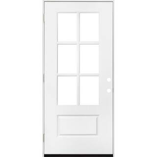 32 in. x 80 in. Legacy Series 6 Lite 3/4 Lite Clear Glass Right Hand Outswing White Primed Fiberglass Prehung Front Door | The Home Depot