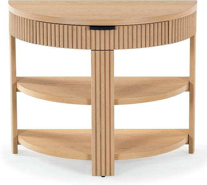 SAFAVIEH Couture Collection Shelbie Oak Brown & Black 1-Drawer 2-Shelf Reeded Half Moon Console T... | Amazon (US)