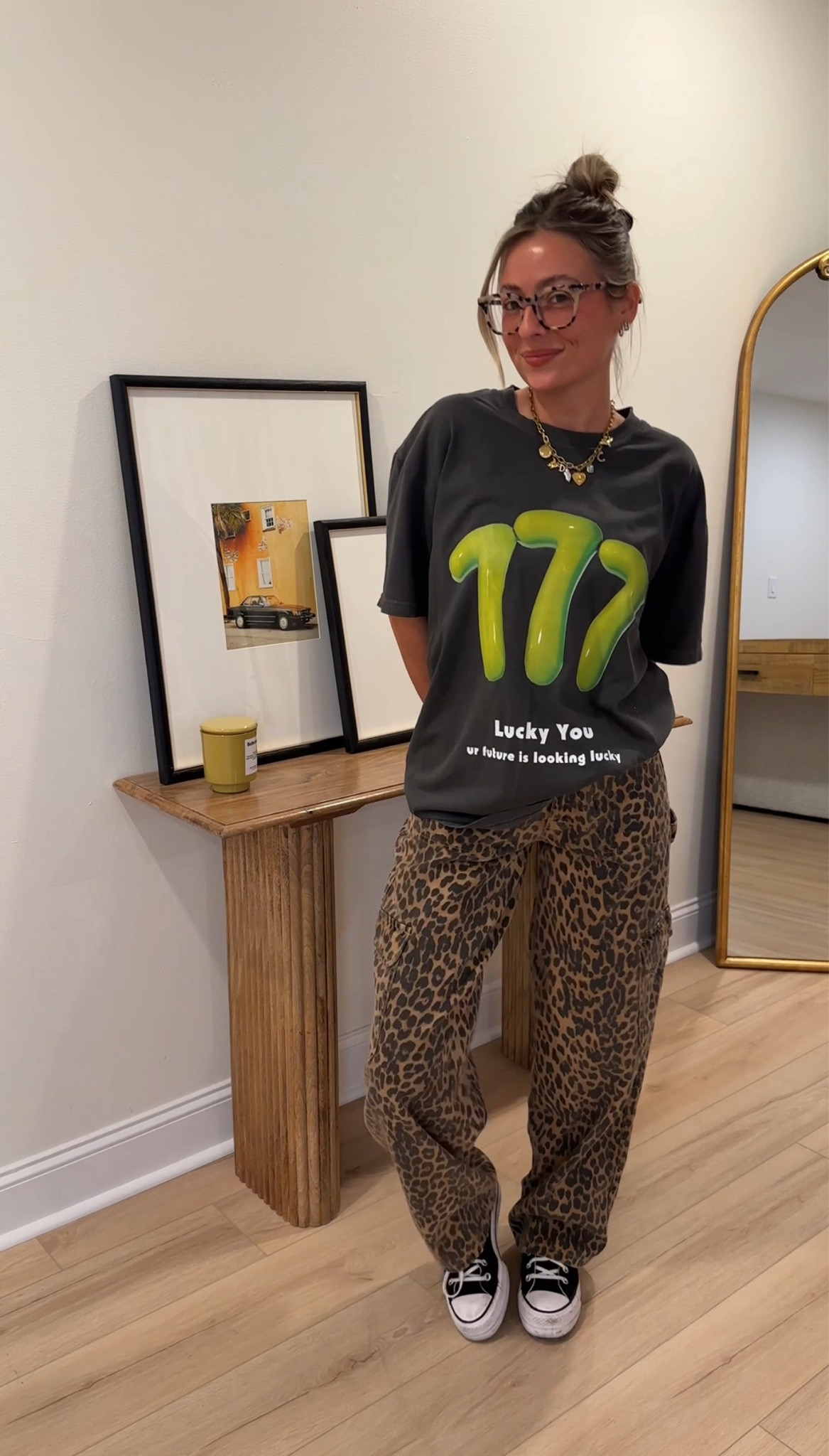 Wearing size large in the tee! Pants are damson madder, can’t link unfortunately 😭  #leopardprintpants 

#LTKstyletip