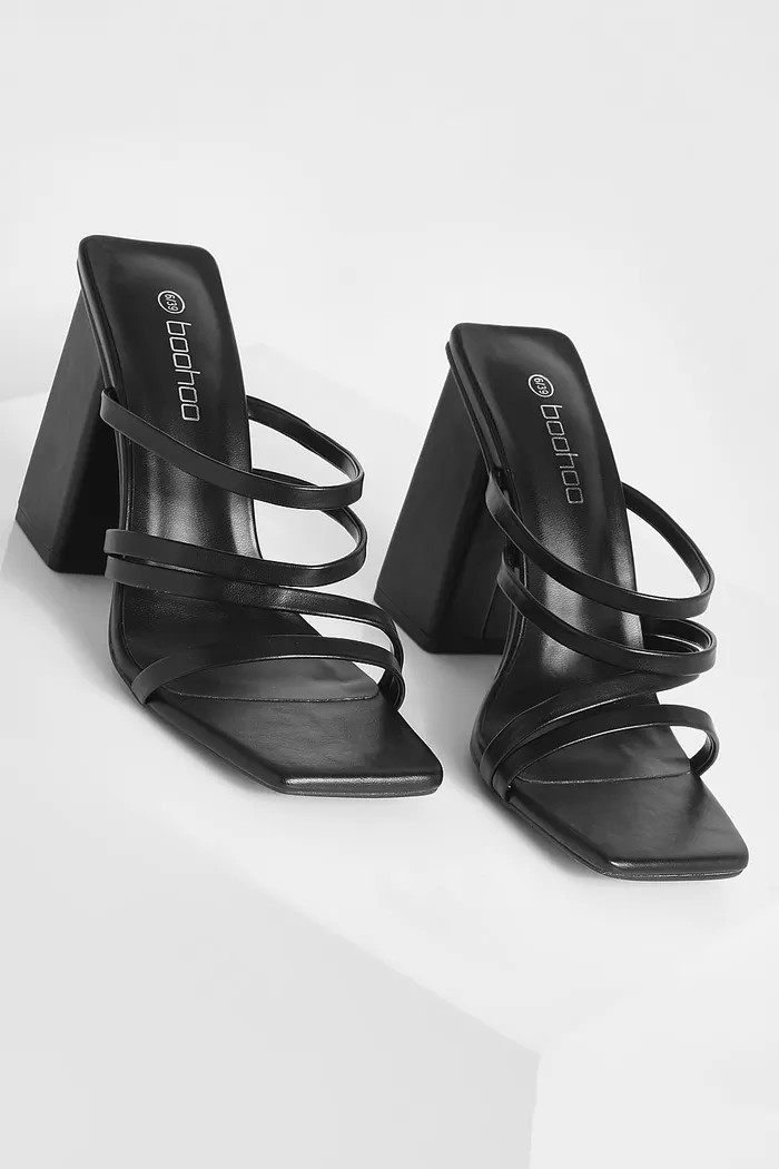 Extra Wide Fit Asymmetric Strappy Block Heel Mule | Boohoo.com (UK & IE)