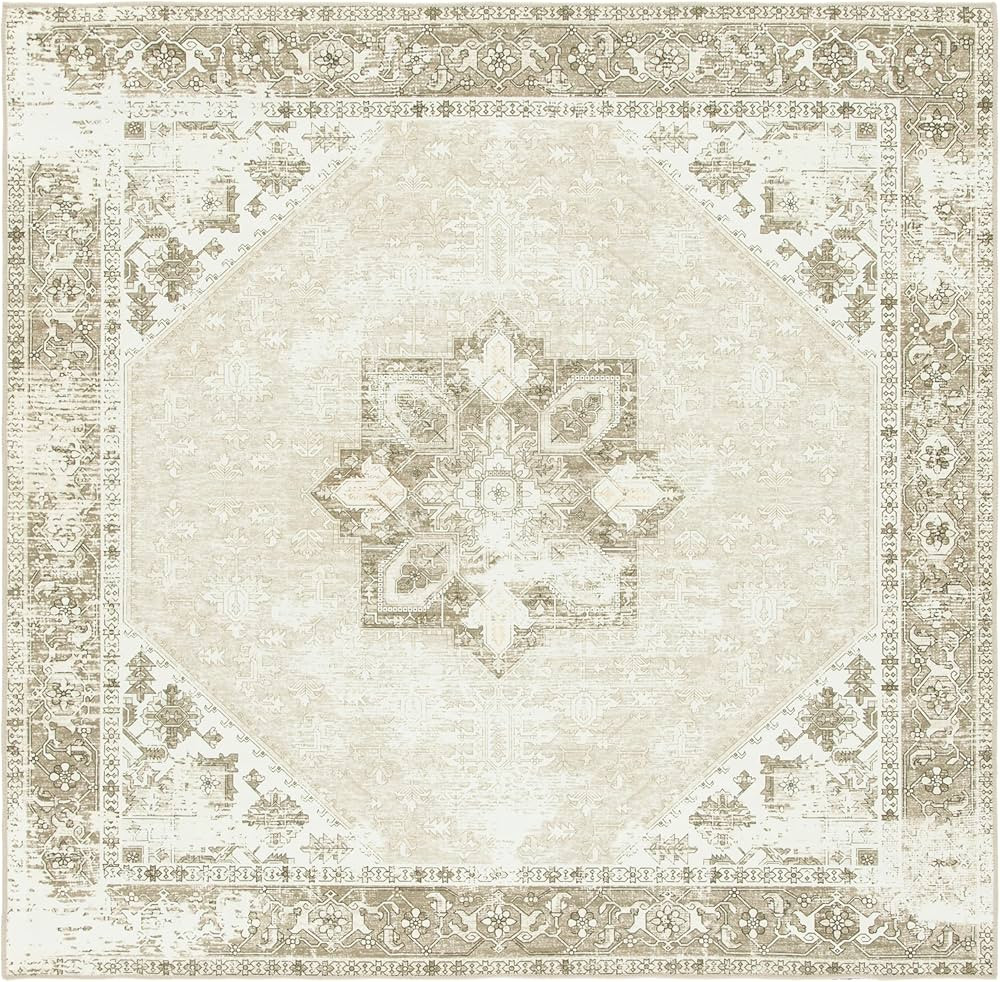 SAFAVIEH Washable Rug Tucson Collection - 5' Square, Sage & Ivory, Slip Resistant, Ideal for High... | Amazon (US)