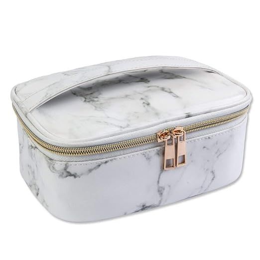 MAGEFY Marble Makeup Bag Portable Travel Cosmetic Bag Organizer Multifunction Case with Gold Zipp... | Amazon (US)