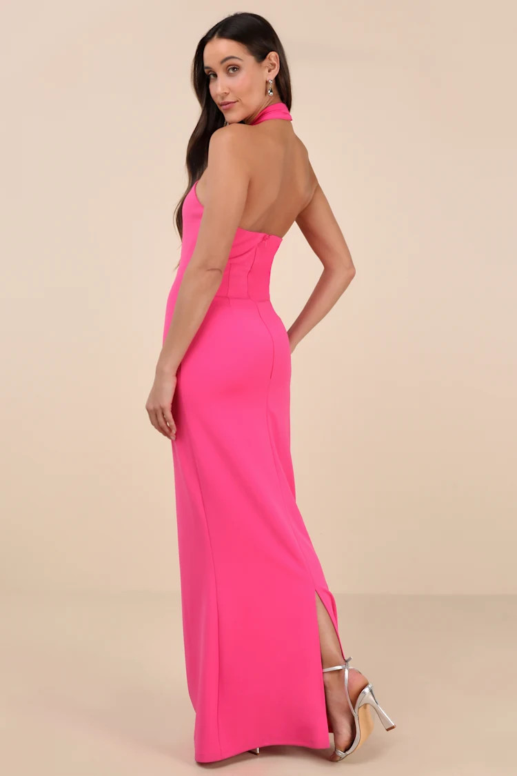 Mesmerizing Perfection Pink Halter Neck Backless Maxi Dress | Lulus