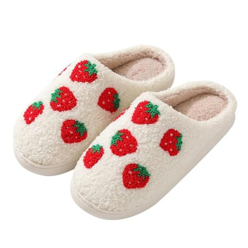 coleyn Strawberry Slippers for Women Men, Soft Fluffy Warm Lightweight Non-Slip Cute Slip-On House Slippers for Indoor Outdoor | Amazon (US)