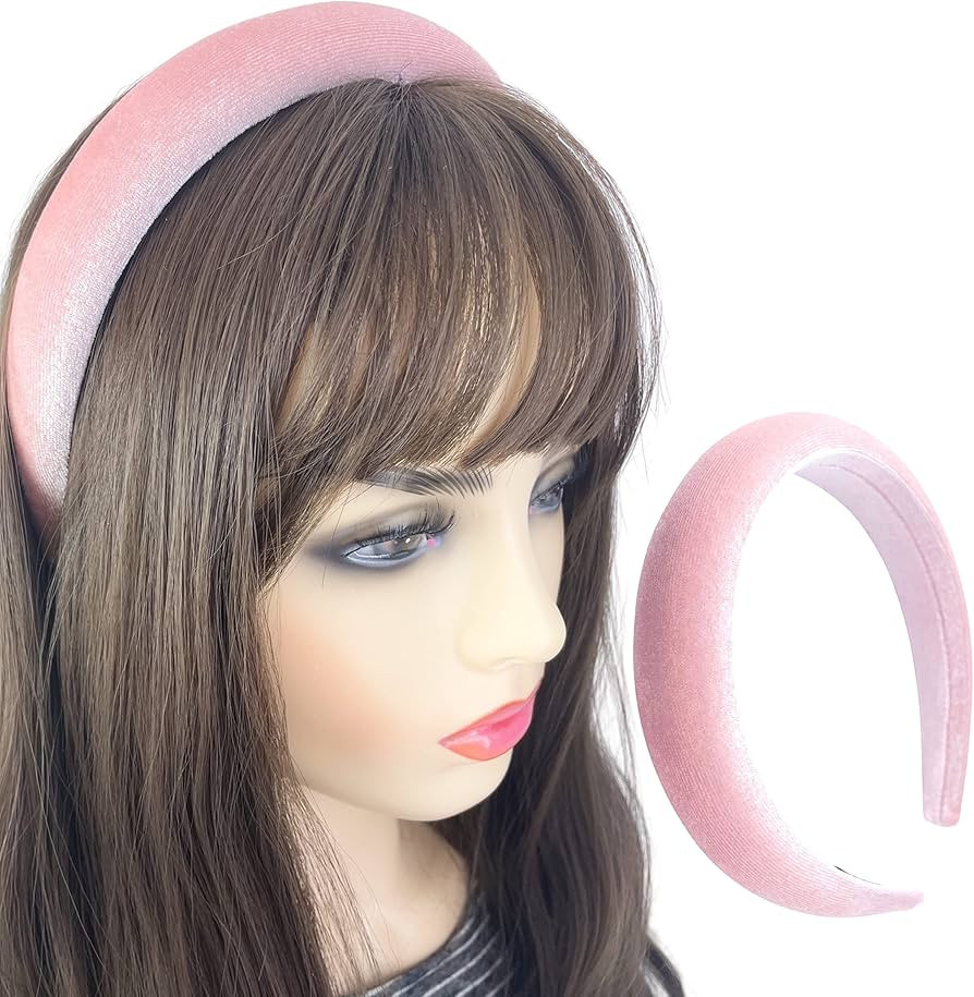 Pink Padded Headband Velvet Headbands Puffy Sponge Thick Hairbands Vintage Wide Hair bands for Wo... | Amazon (US)