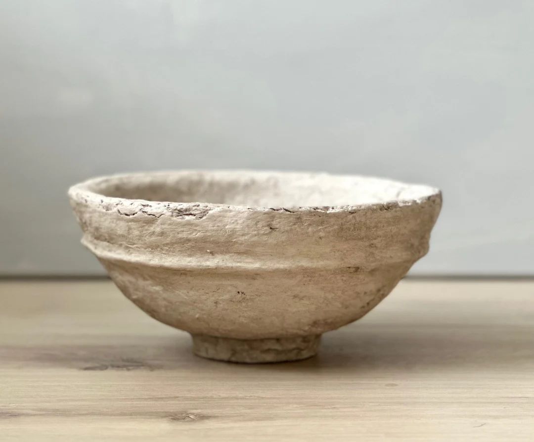 Paper Mache Bowl Medium Vessel Organic Aged Cream Textured - Etsy | Etsy (US)