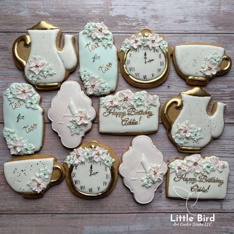 Tea for Two Themed Birthday Decorated Cookies, Party Favors, Luxury Birthday Gift, Custom Cookies... | Etsy (US)