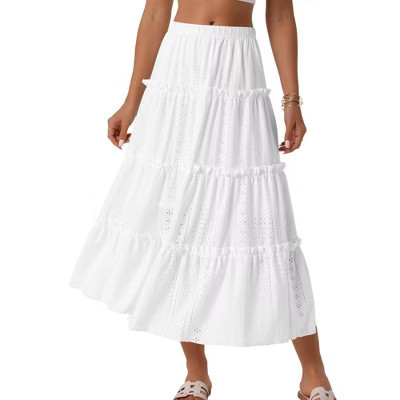 INSPIRE CHIC Women's High Waist A Line Boho Midi Skirt White Large | Target