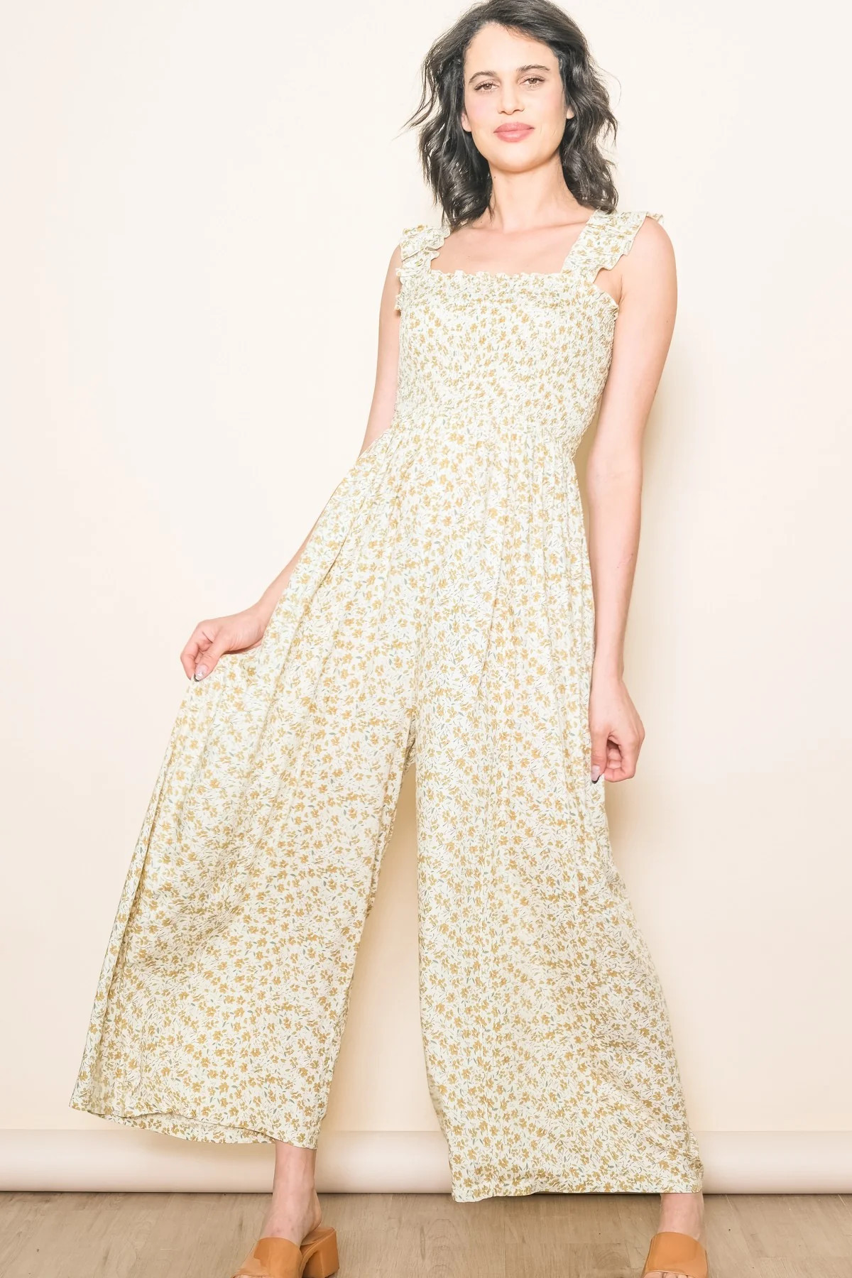 Cream Floral Flowy Jumpsuit - Medium | PinkBlush Maternity