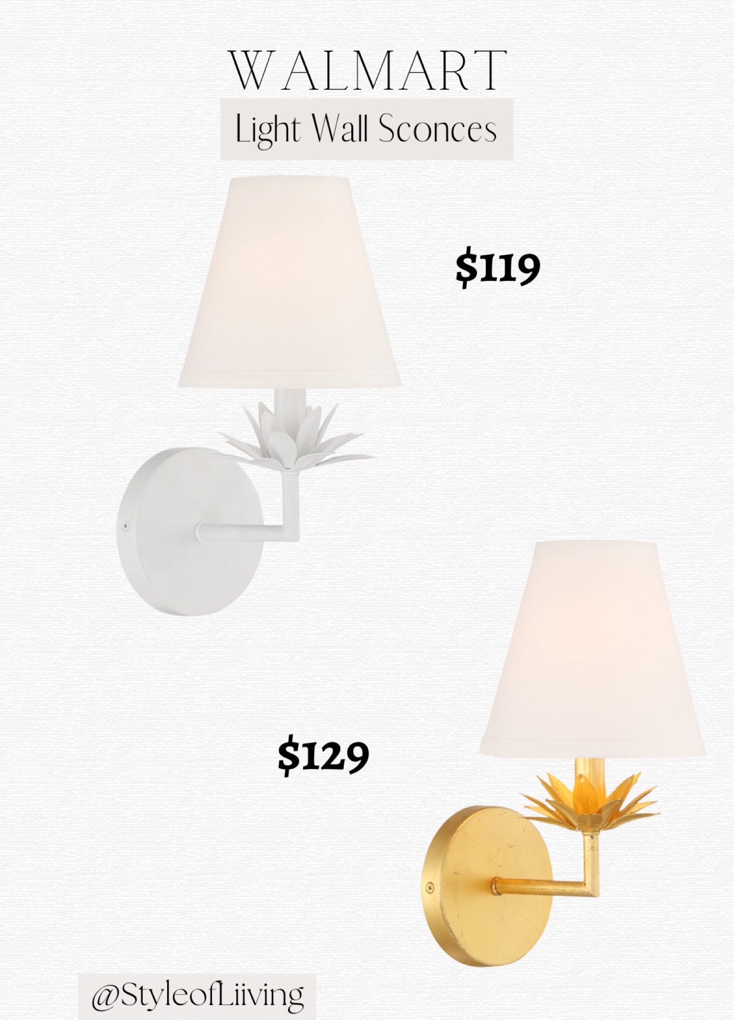 Walmart finds! Light wall sconces in white and gold with a floral bobeche beneath a white linen shade. Organic look. 

#LTKhome #LTKsalealert #LTKstyletip