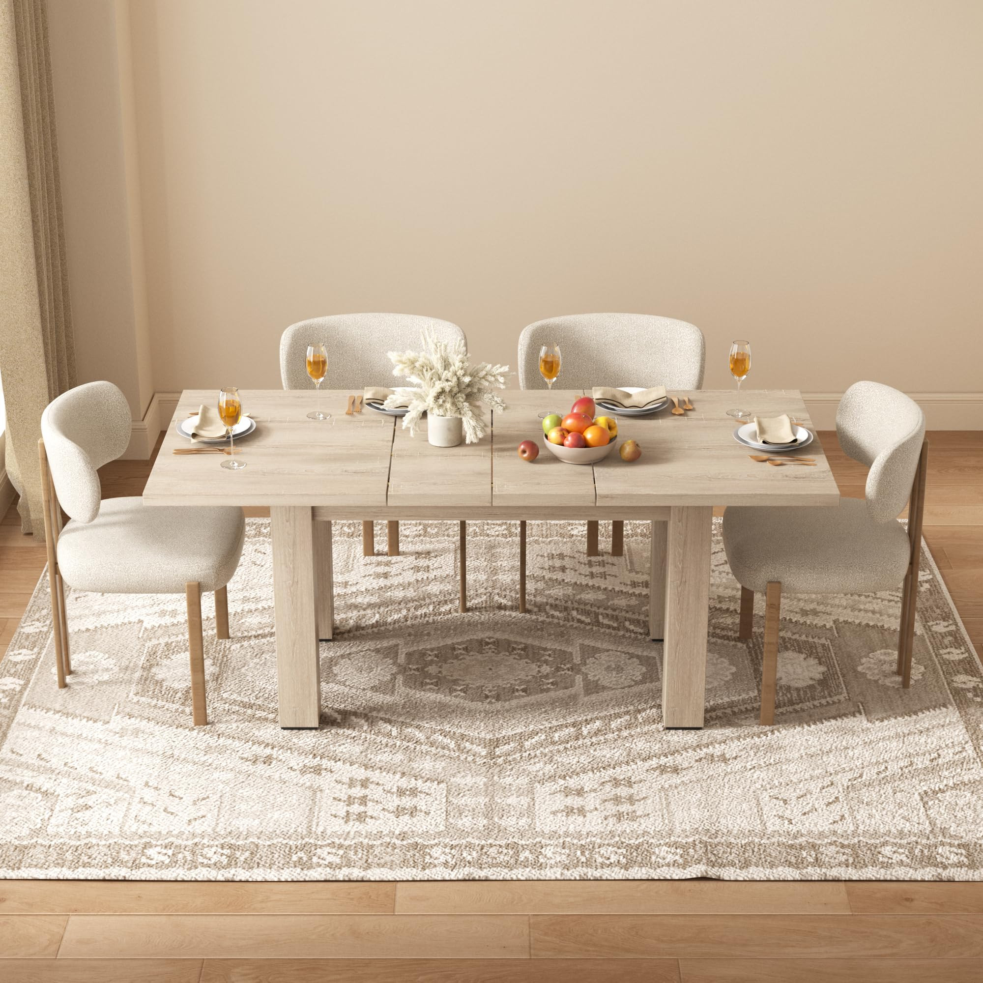 Extendable Dining Room Table, 55'' to 78'' Rustic Expandable Rectangle Dining Table for 6 8 10, Mid Century Modern Dining Table for Small Kitchens, Dining Office Areas, Oak | Amazon (US)