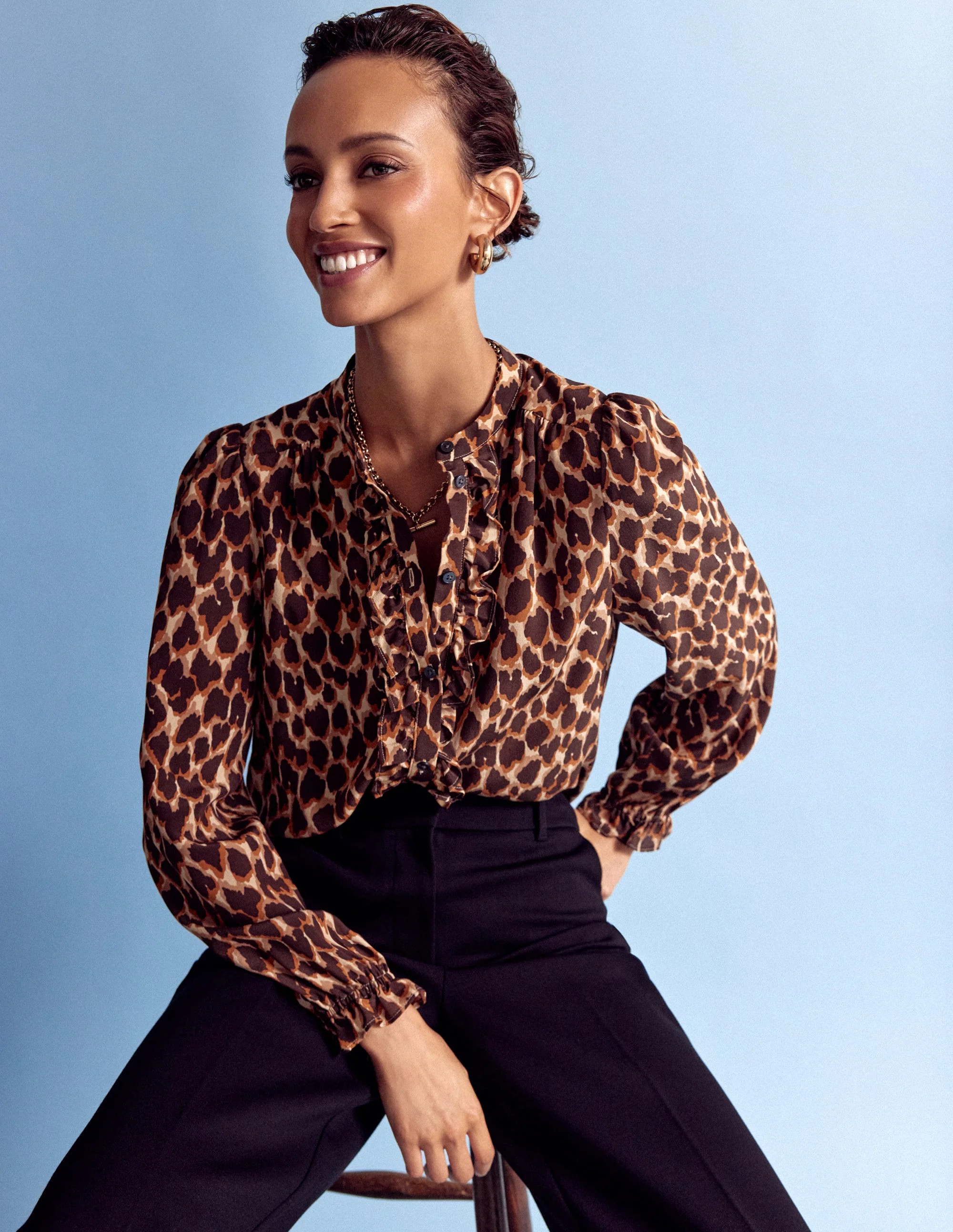 Alice Frill Front Silk Top-Leopard Spots | Boden (US)