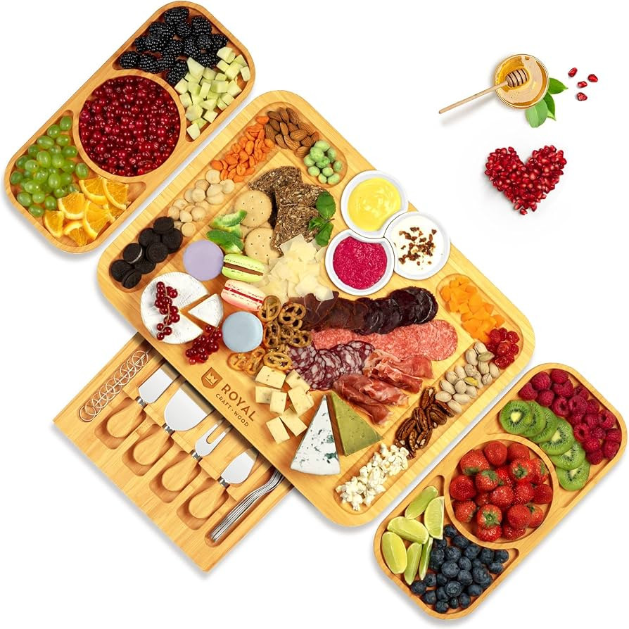 ROYAL CRAFT WOOD Bamboo Cheese Board and Knife Set with Charcuterie Board & Serving Tray with App... | Amazon (US)