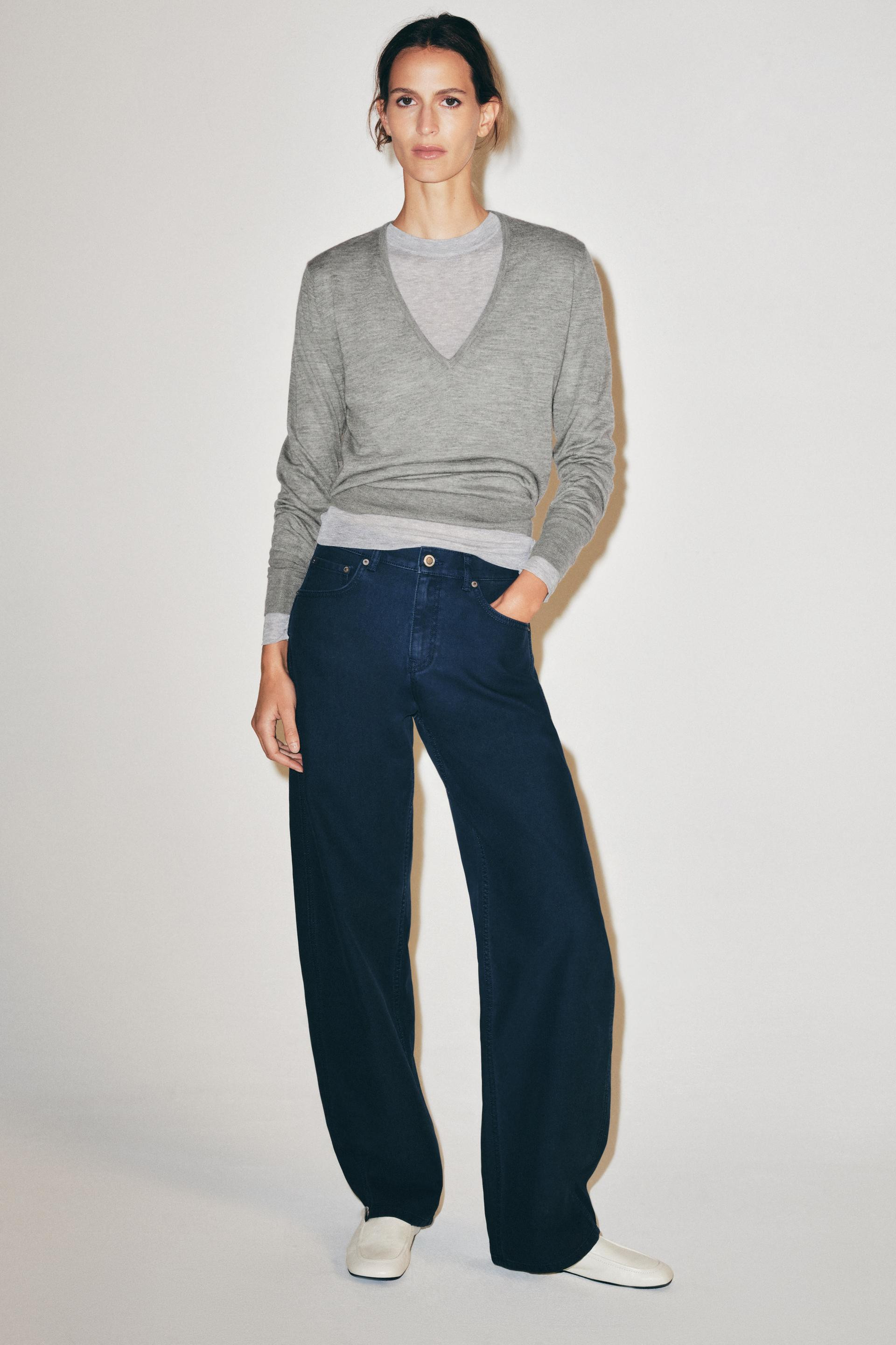 Zara - Zw Collection Curved Straight Mid-Waist Printed Jeans - Dark Russet - 6 - Woman | Zara UK