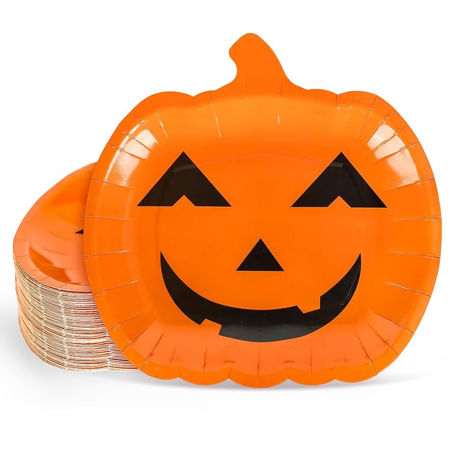 Whaline 40Pcs Halloween Paper Plates Orange Pumpkin Face Disposable Plates 9 Inch Grimace Pumpkin... | Amazon (US)