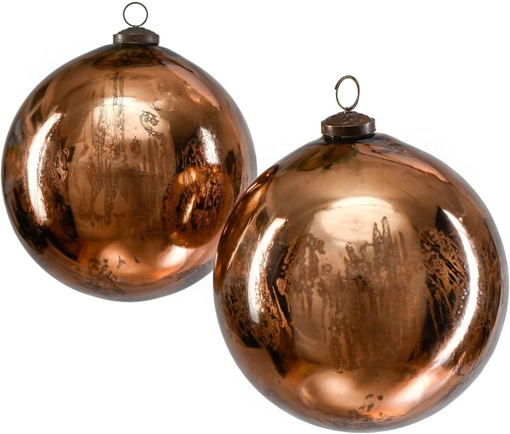 Serene Spaces Living Set of 2 Decorative Antique Bronze Mercury Glass Ball Ornament, Hanging Ornamen | Amazon (US)
