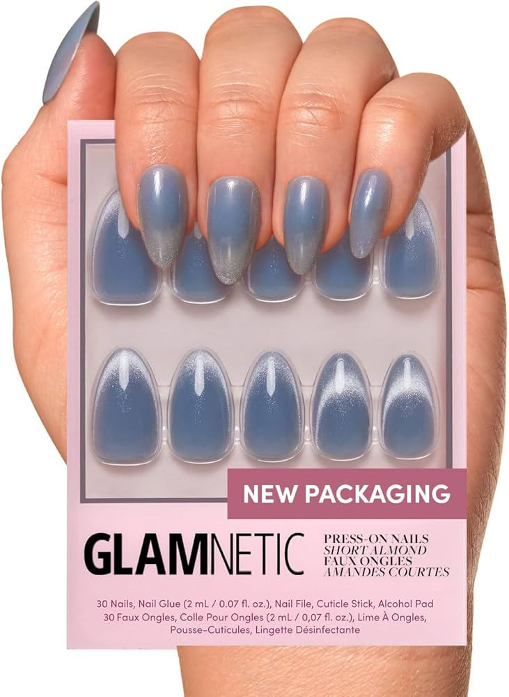 Glamnetic Press On Nails - Baby Blues | Short Almond, Pastel Blue Nails with a Mesmerizing Metall... | Amazon (US)