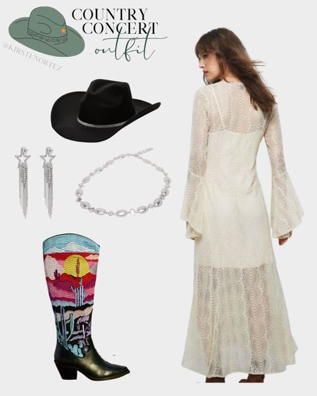 Country concert outfit idea, country festival outfit idea, country concert outfit, country festival outfit, country concert outfits, country festival outfits, lace dress, lace maxi dress, boho maxi dress, embroidered cowboy boots, cowgirl boots, cowboy hat, cowgirl hat, star earrings, western belt, stagecoach outfits, stagecoach outfit idea 

#LTKSeasonal #LTKFestival #LTKshoecrush
