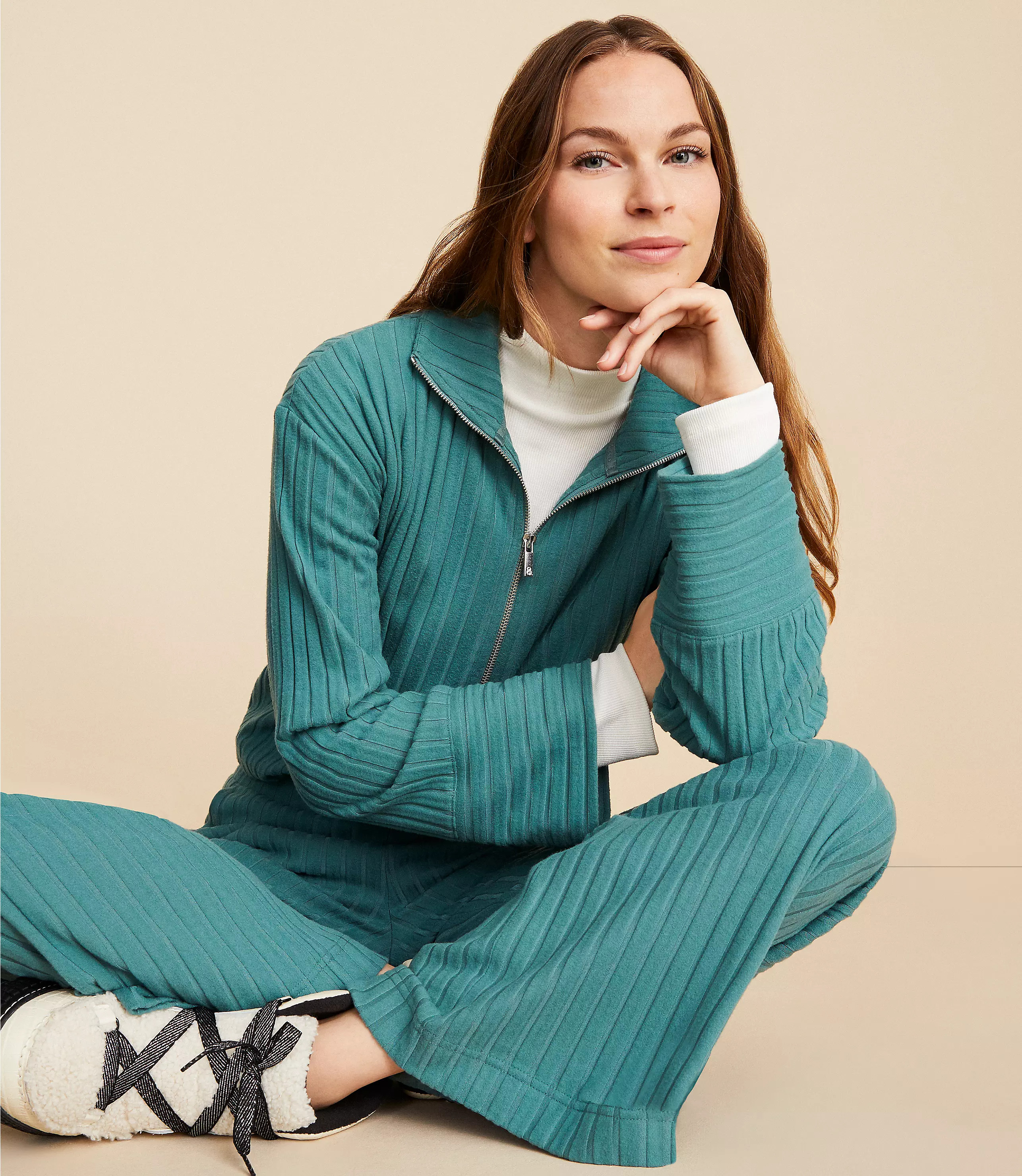Lou & Grey Brushed Rib Half Zip Top | LOFT
