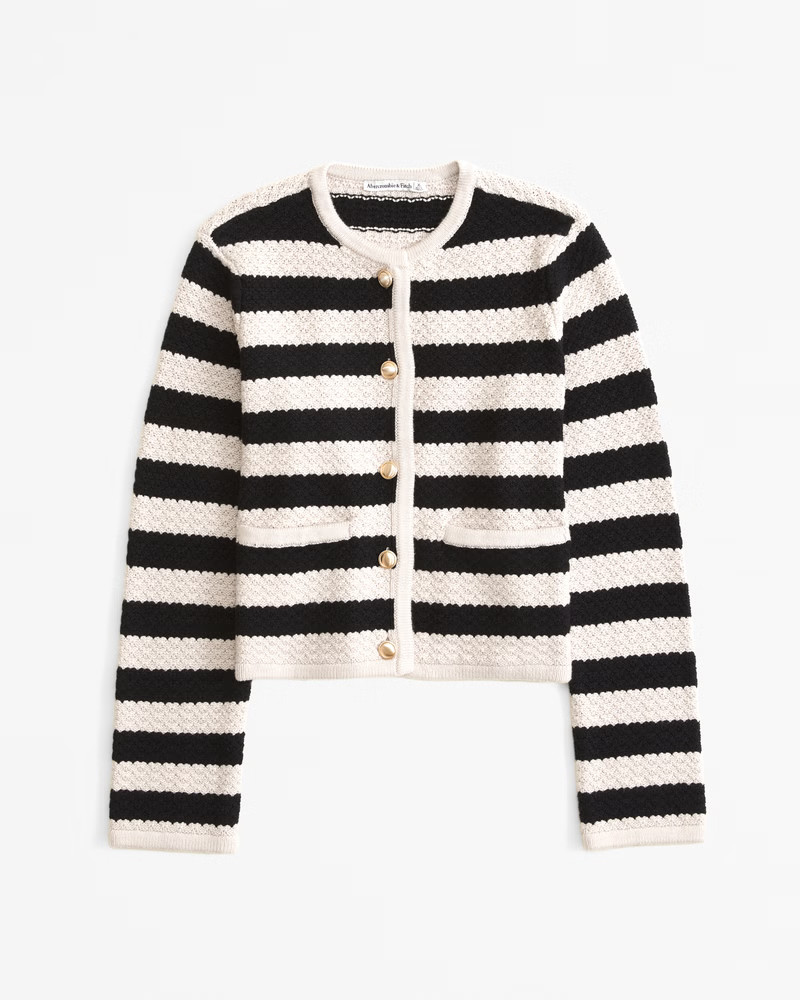 Abercrombie & Fitch Women's Textural Crew Sweater Jacket in Black Stripe - Size XS | Abercrombie & Fitch (US)