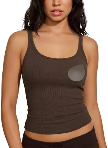 SUUKSESS Women Padded Cotton Ribbed Tank Tops Casual Summer Going Out Sleeveless Scoop Neck Basic... | Amazon (US)