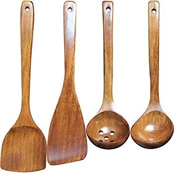 Wooden Utensils Set for Cooking Kitchen 4PCS Solid Wood Kitchen Utensils Cooking Spatula and Spoons  | Walmart (US)