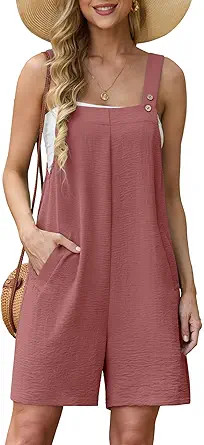 Rompers for Women Summer Boho Loose Fit Sleeveless Short Jumpsuits Overalls Vacation Outfits | Amazon (US)
