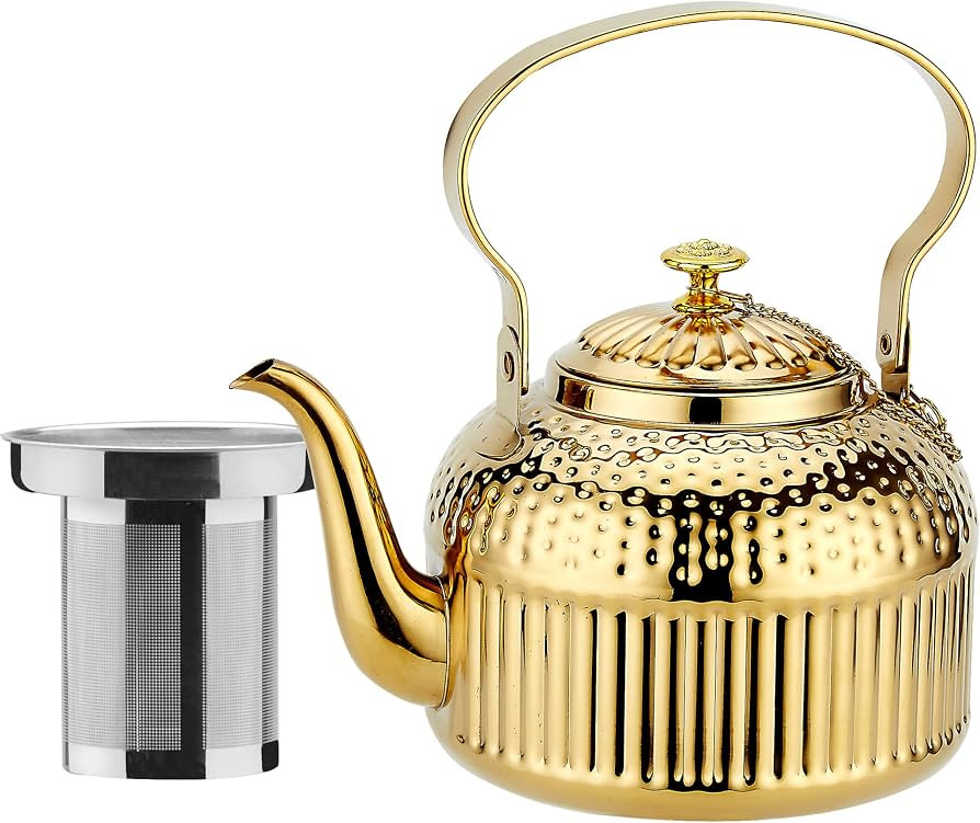 SANQIAHOME Antique 1.8L (60Oz) Stainless Steel Teapot with Infuser Gold | Amazon (US)