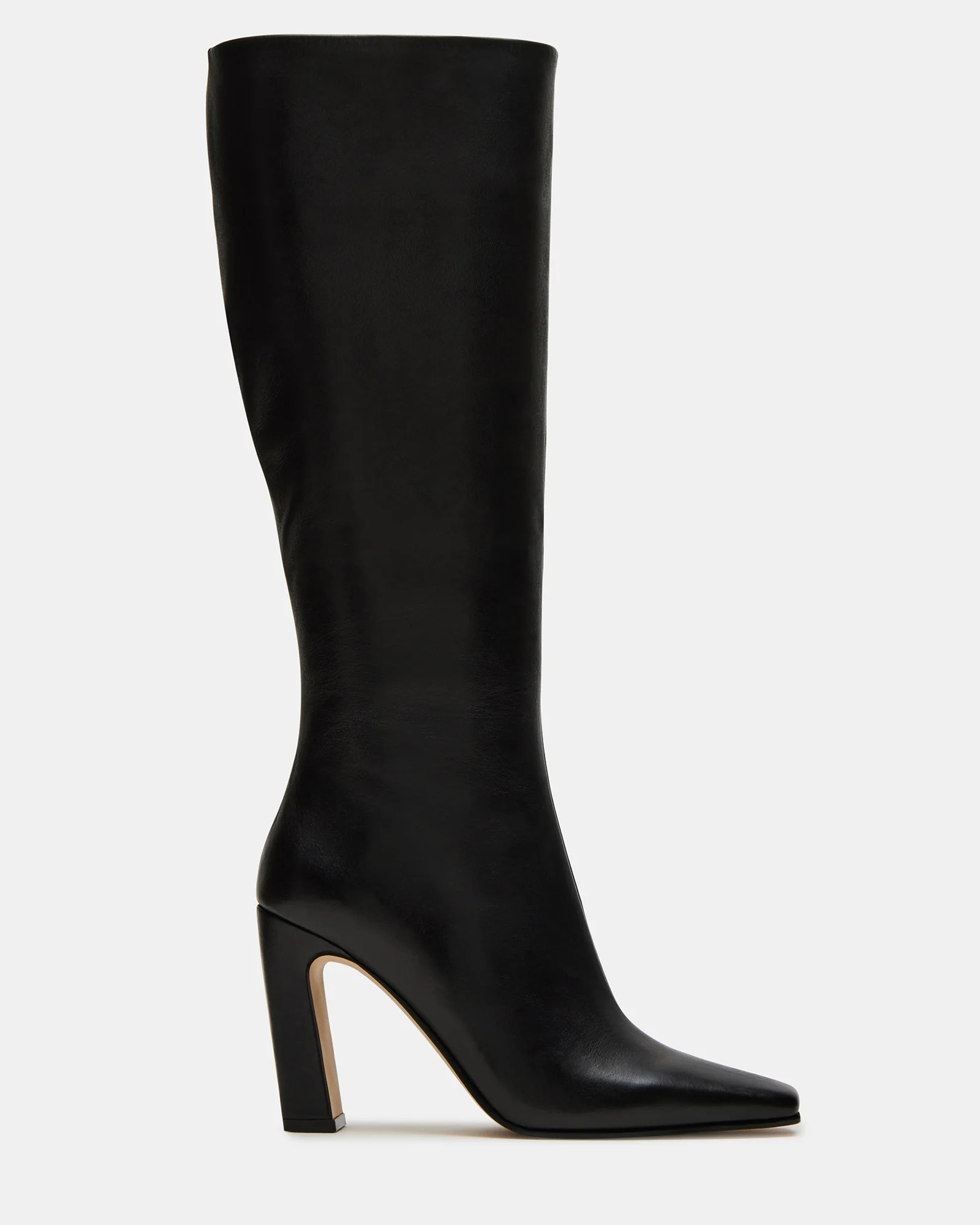 LIZETTE Black Leather Knee-High Boot | Women's Boots | Steve Madden (US)