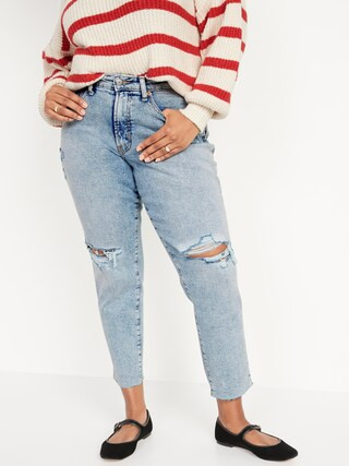 High-Waisted Curvy O.G. Straight Ripped Cut-Off Jeans for Women | Old Navy (US)