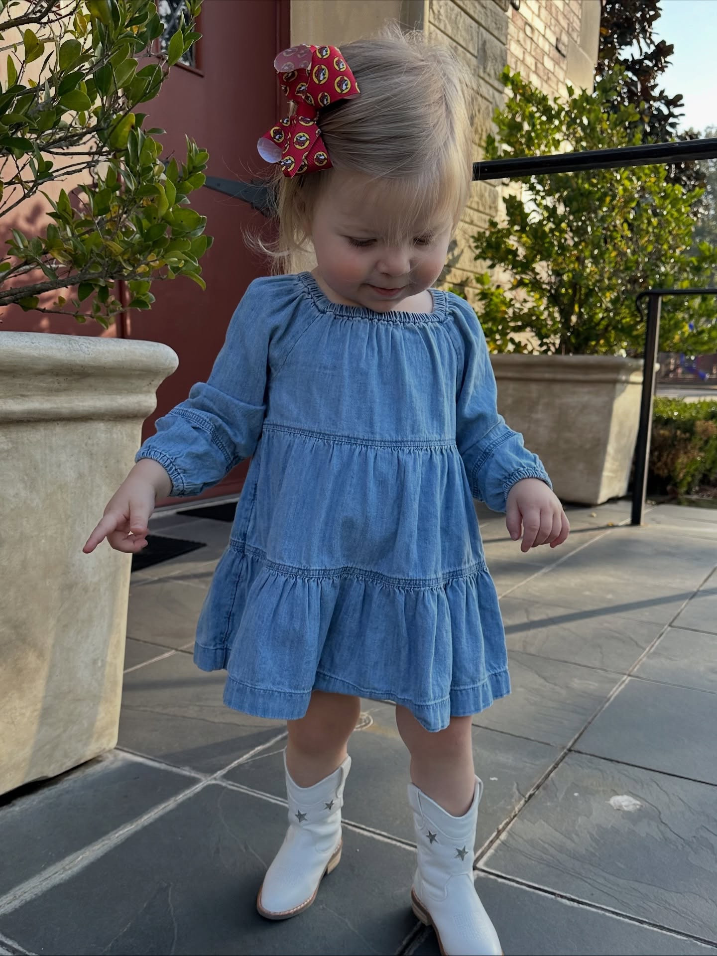 Addison’s #ootd • A day late but this deserves a spot in my feed. It was Western day, so she absolutely had to wear her @bumsandroses cowgirl boots. She stomped around and loved every minute of it. 🤠 

She’s under the weather but on the mend!