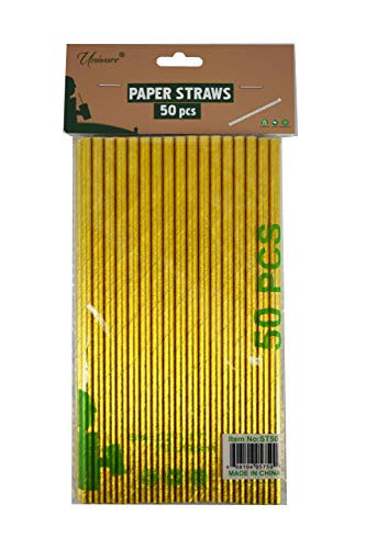 Uniware 50 Long Lasting Paper Straws 0.2" x 7.7" - 8 Styles (Gold) | Amazon (US)