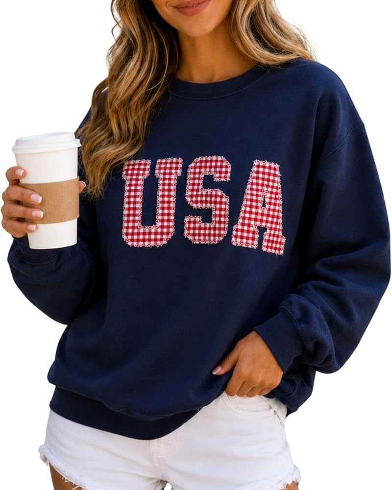 USA Sweatshirt, Women's 4th of July Crewneck, Navy Independence Day Sweater, Memorial Day Pullove... | Amazon (US)