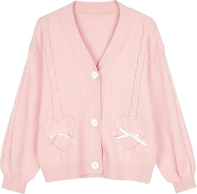 Women Kawaii Sweater Cardigan with Cute Bowknot and Heart S-2XL | Amazon (US)