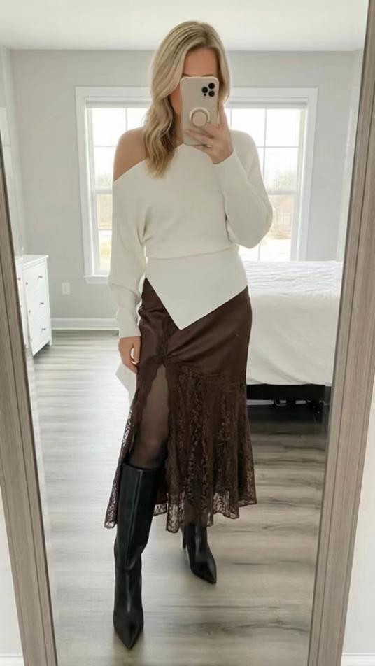 Soft neutrals with a luxe twist 🤍🤎
A cream sweater paired with a chocolate brown lace maxi skirt is the perfect blend of cozy and feminine. The texture of the lace elevates the whole look, while knee-high boots keep it winter-ready and chic. This is one of those outfits that works beautifully for dinner plans, holiday events, date nights, or anytime you want to feel polished without sacrificing comfort.

cream sweater outfit, brown lace skirt, lace maxi skirt winter, knee high boots outfit, neutral winter style, cozy chic outfit, feminine winter fashion, elevated basics, holiday outfit inspo, LTK winter style


#LTKmomlife #LTKootd #LTKdayinmylife