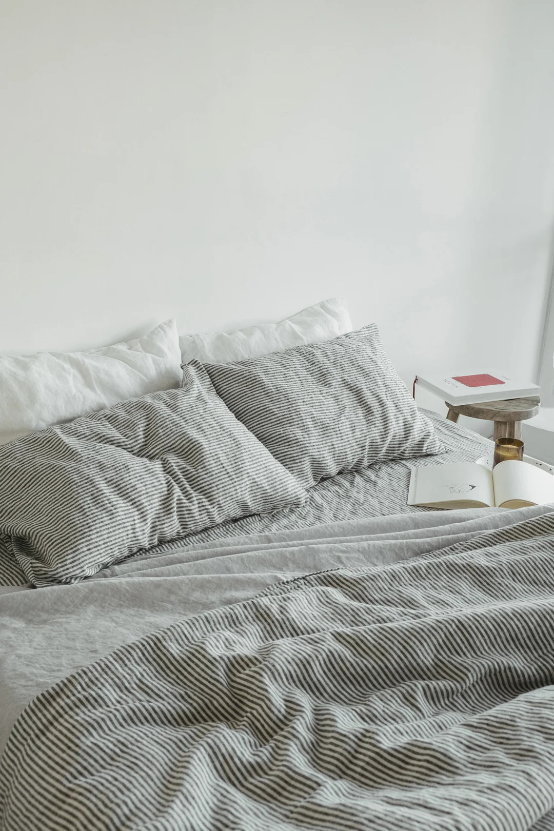 3 pieces linen bedding set in Charcoal Stripes / Linen duvet cover and 2 pillowcases / Twin, Full... | Etsy (US)