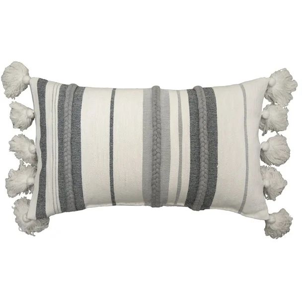 Better Homes & Gardens Stripe Oversize Oblong Pillow, 14'' x 24'', Ivory/Grey | Walmart (US)