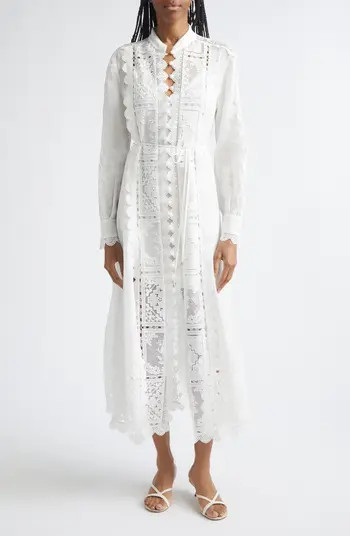Aster Embroidered Lace Trim Long Sleeve Midi Dress | Nordstrom