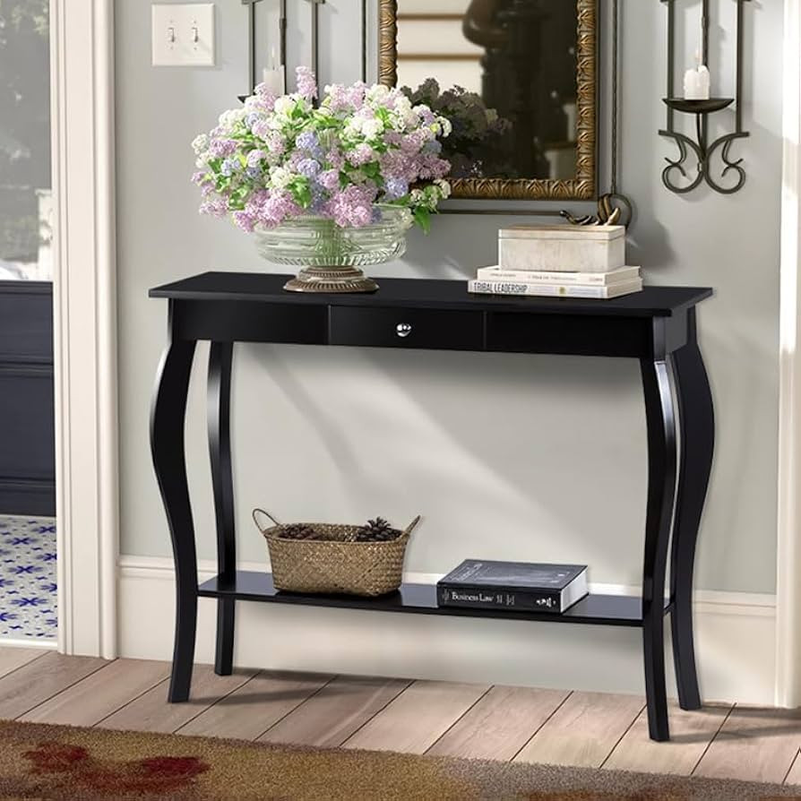 ChooChoo Narrow Console Table with Drawer, Chic Accent Sofa Table, Entryway Table, Black | Amazon (US)